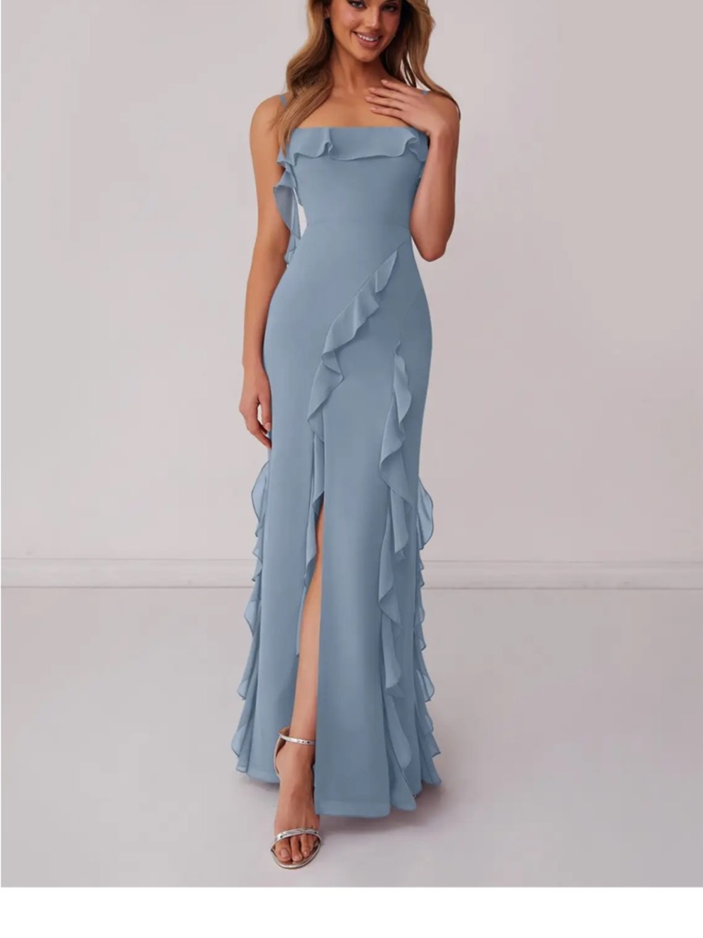 Azazie Ruffle Bridesmaid Dress in Dusty Blue